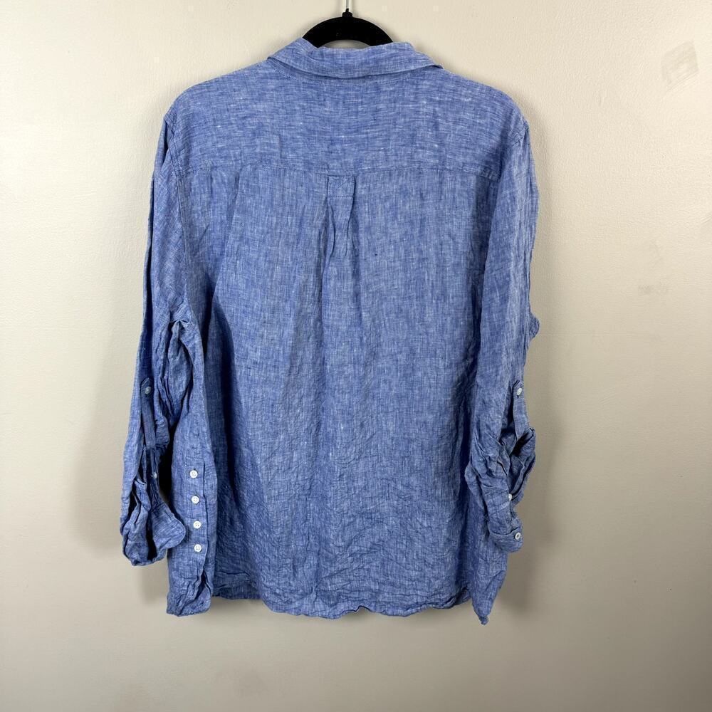 Talbots Plus 100% Blue Linen Popover Long Sleeve Shirt 2X - Picture 5 of 5